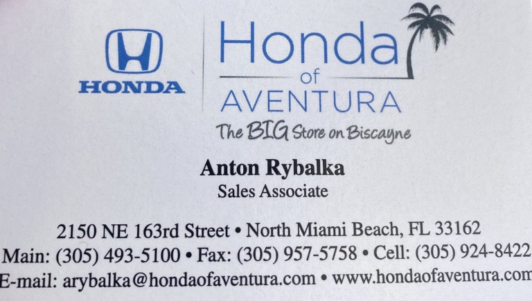 Car Sales, Honda, Anton Rybalka, Sprzedaż Samochodów, Polski Dealer, North Miami Beach, Florida, Miami, Floryda
